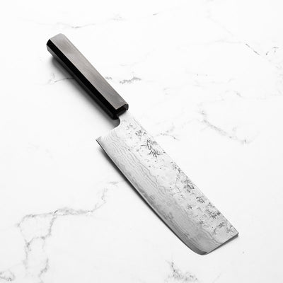 Tsunehisa Swedish Stainless Washiji Damascus Nakiri - Mono Ebony