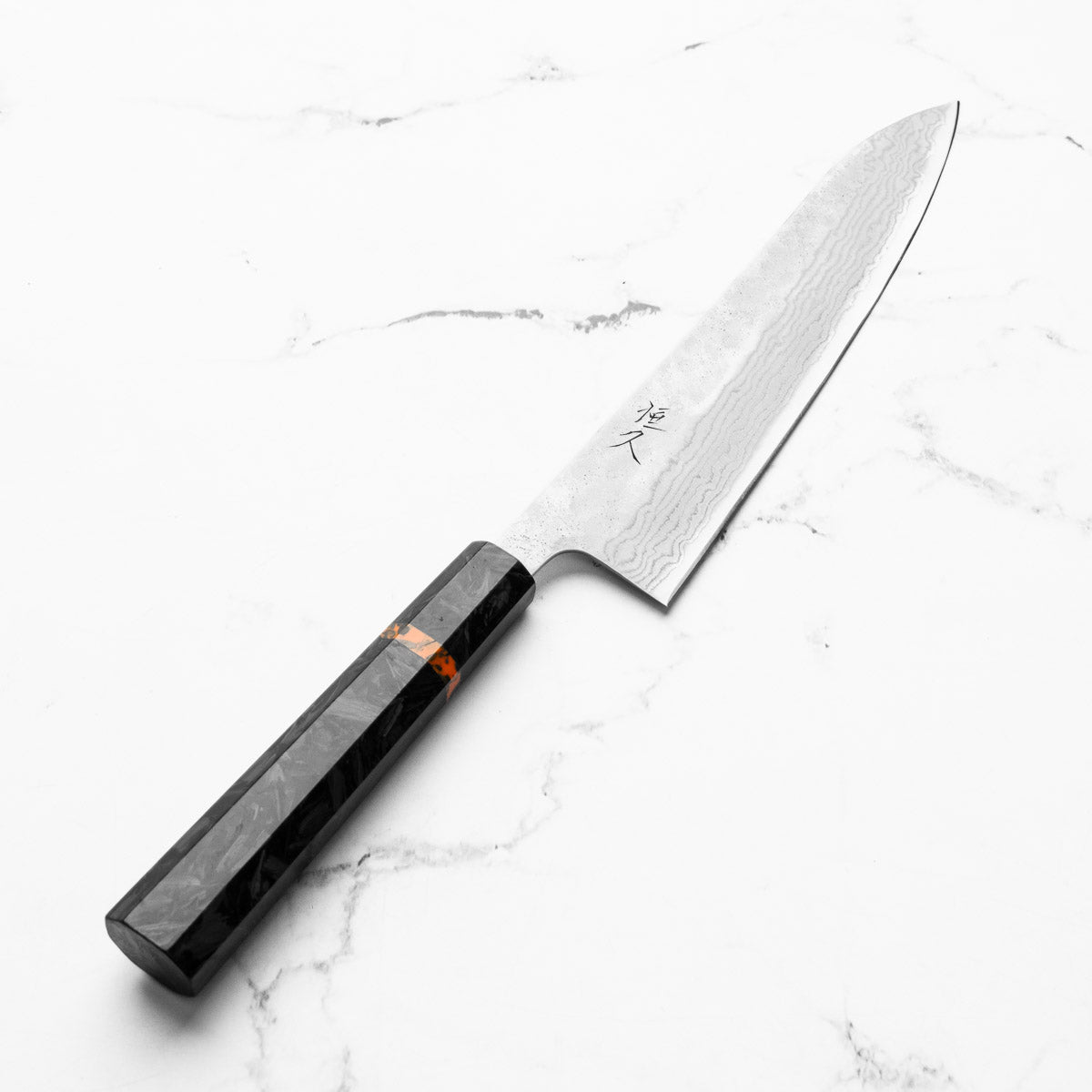 Tsunehisa 440C Damascus Tsuchime Gyuto 210mm - Carbon Fibre