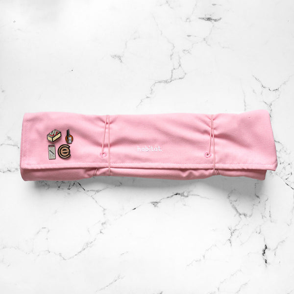 Habitat Canvas Knife Roll - 6 Slot - Pastel Pink With Enamel Pins