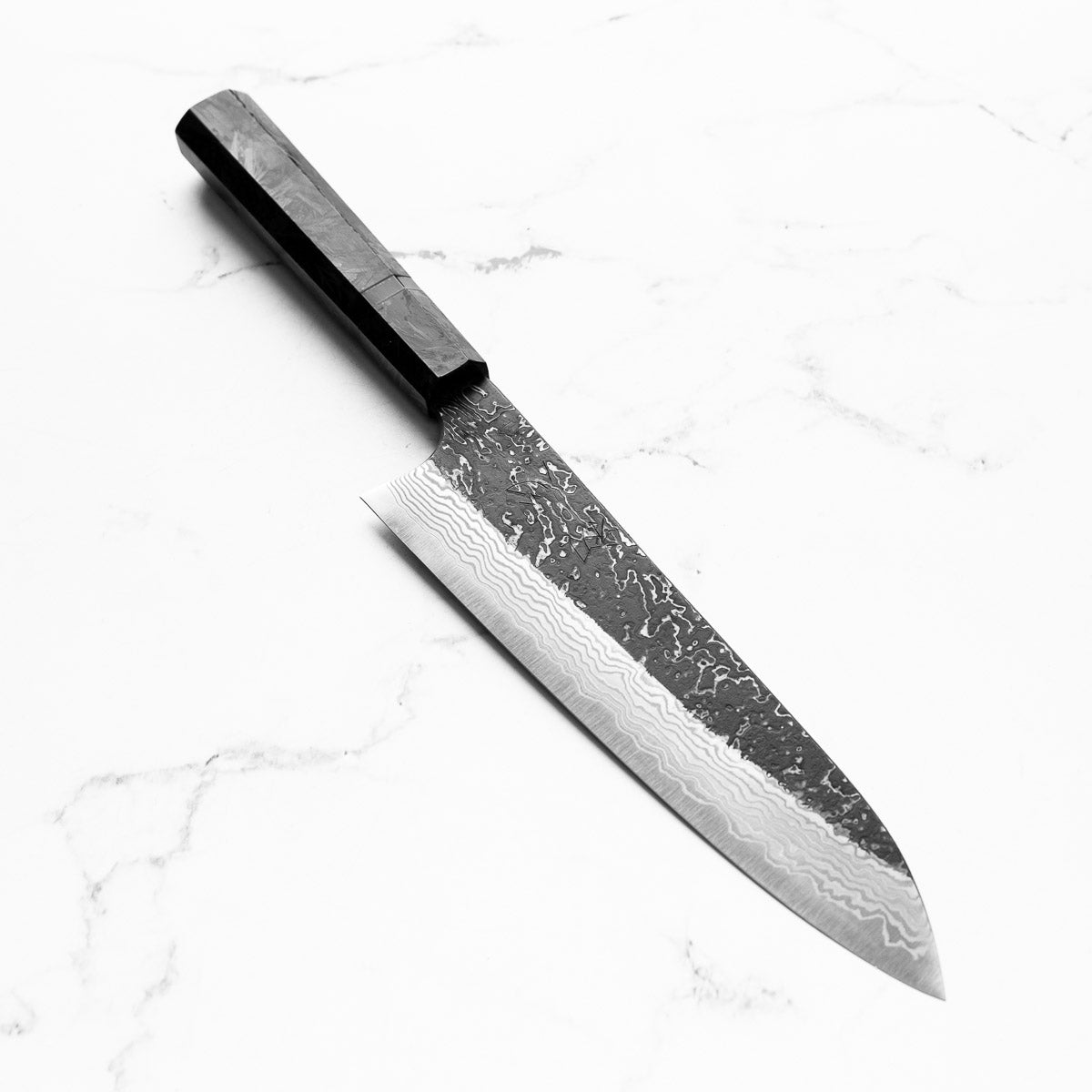 Hatsukokoro SLD Kurouchi Damascus Gyuto 210mm - Dark Carbon Fibre