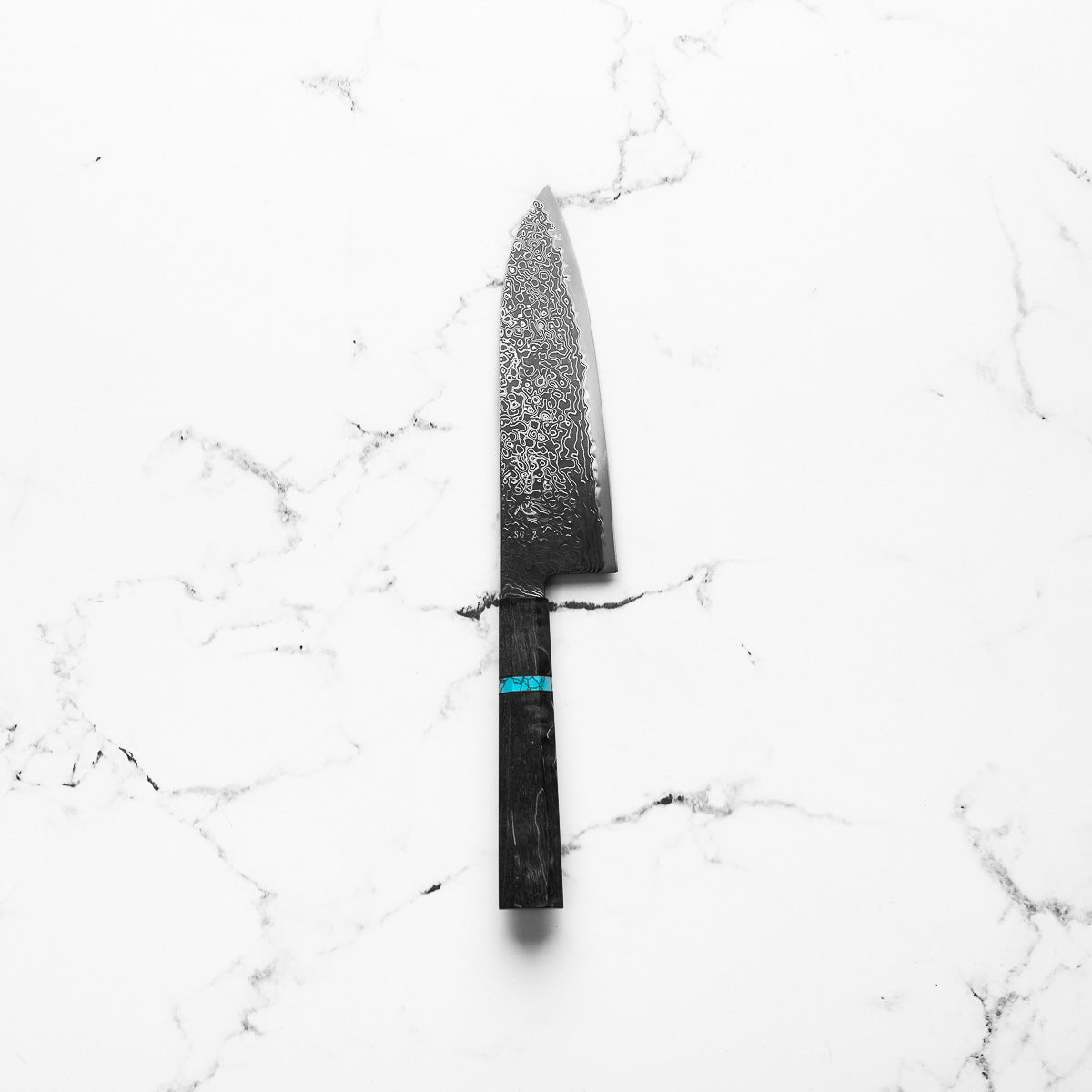 Hatsukokoro Ryuhyo Kurozome SG2 Damascus Santoku 180mm -  Maple Turquoise