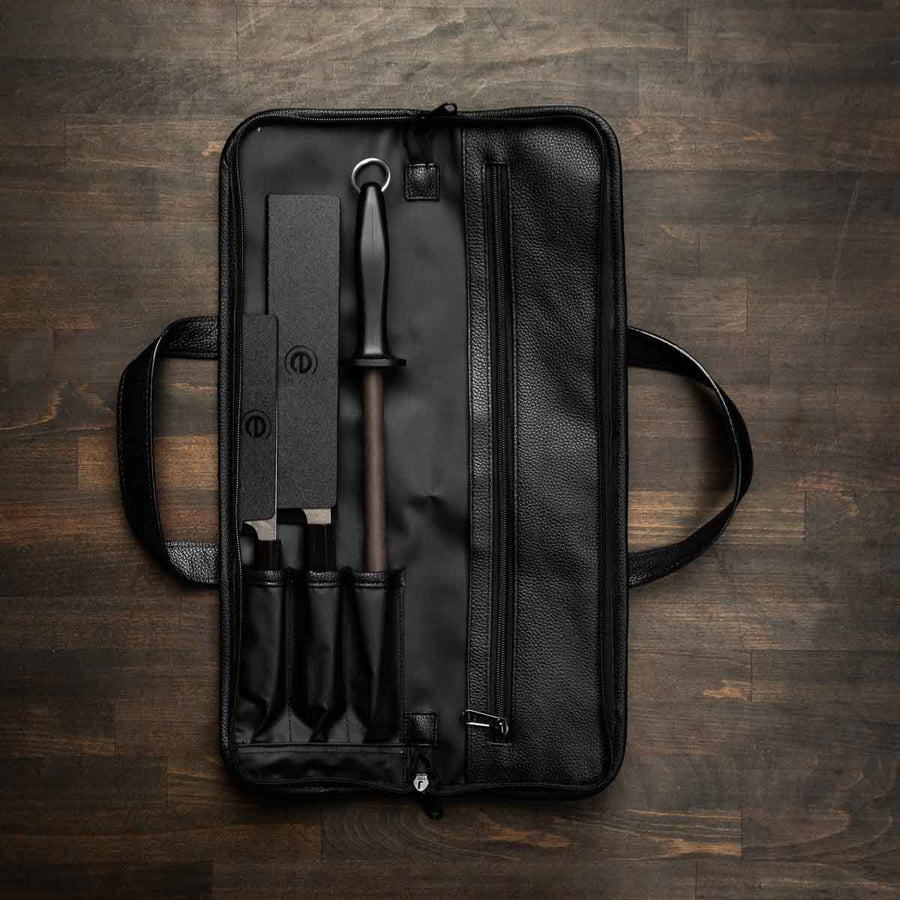 Nigara Hamono Blue Super Tsuchime 2 Knife Set with Porter Knife Bag - Ebony