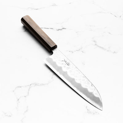 Tsunehisa White 2 Stainless Clad Tsuchime Santoku 165mm - Mono Bubinga