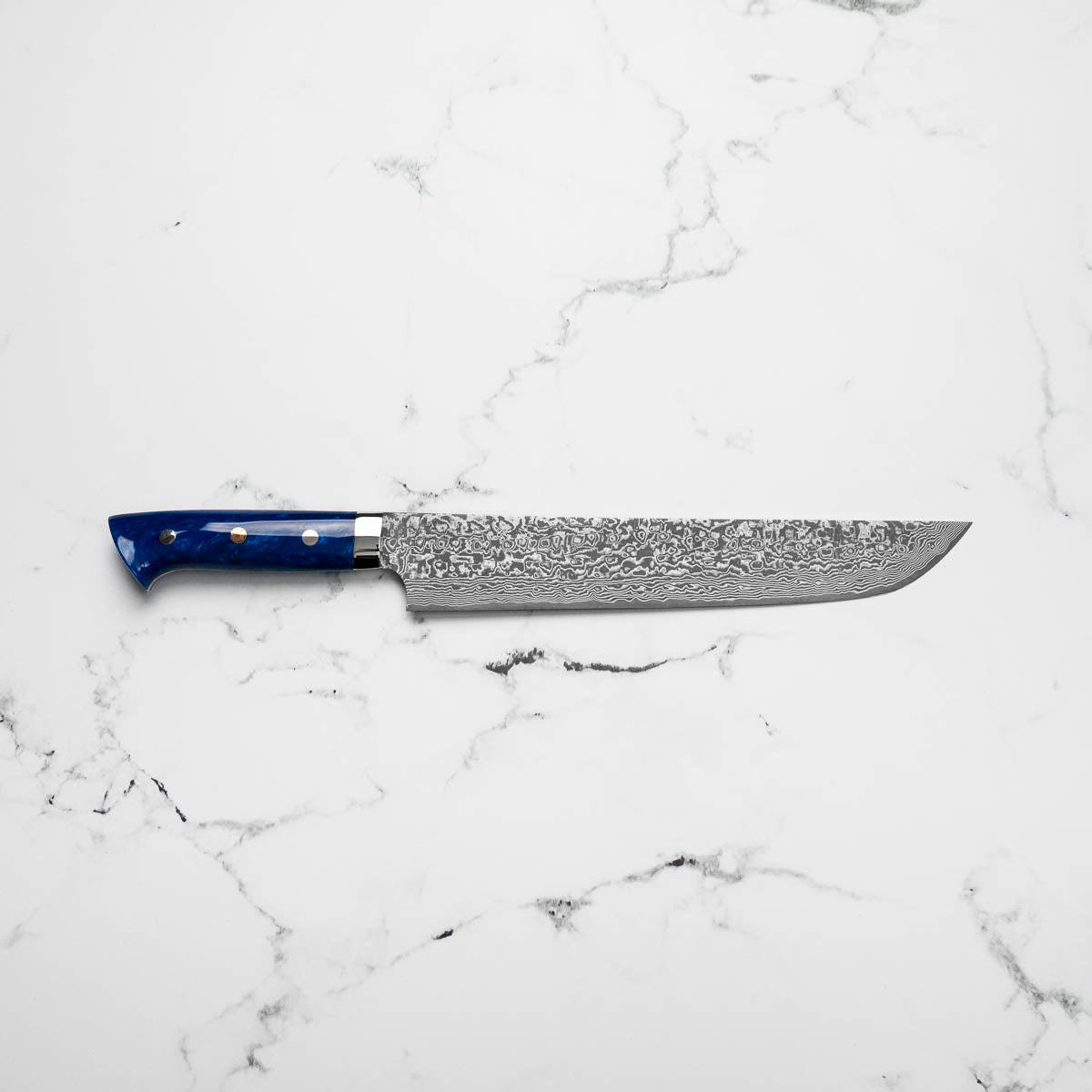 Takeshi Saji R2/SG2 Damascus Sakimaru Sujihiki 240mm Blue Acrylic