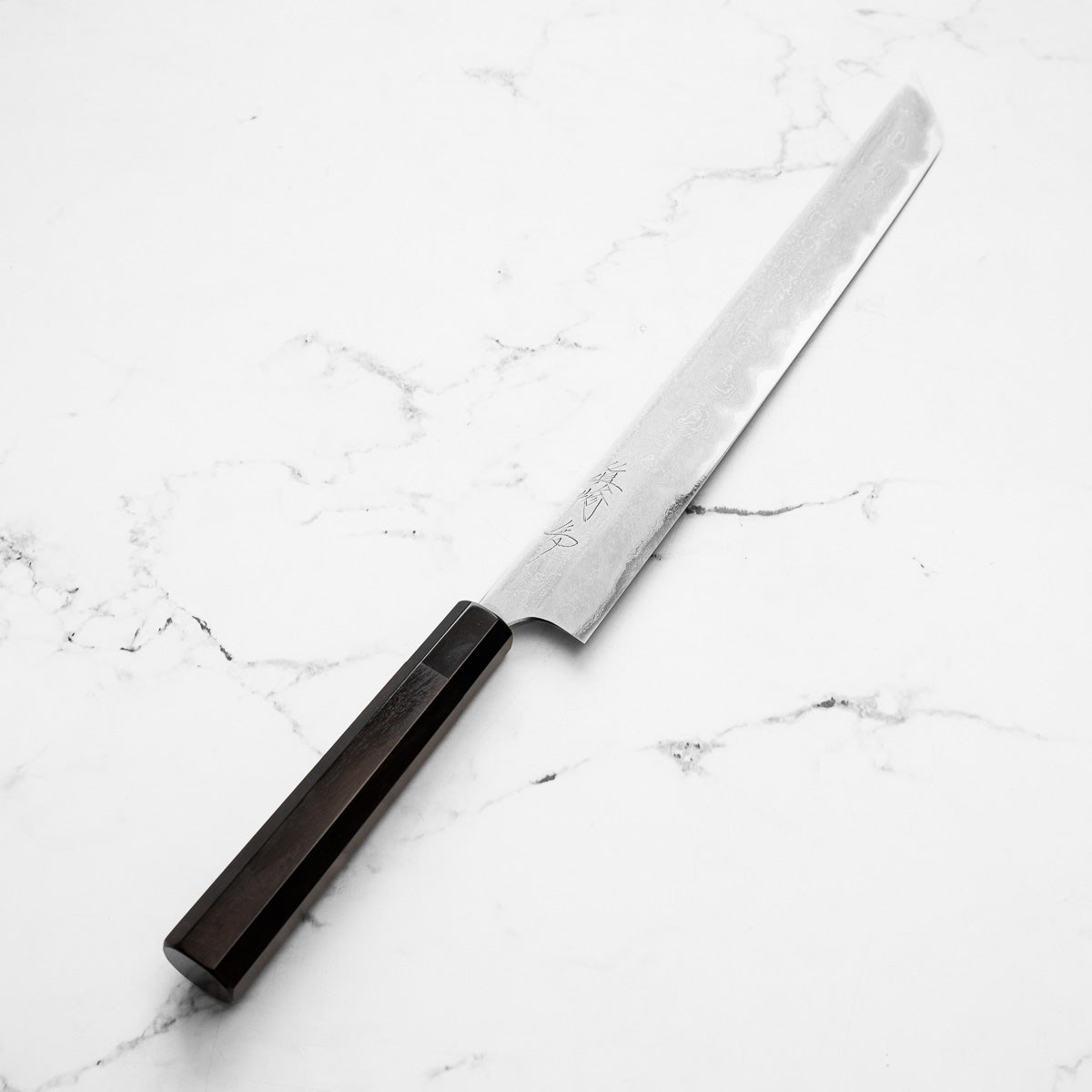 Mazaki Hon-Sanmai Blue Super Damascus Sakimaru Sujihiki 330mm