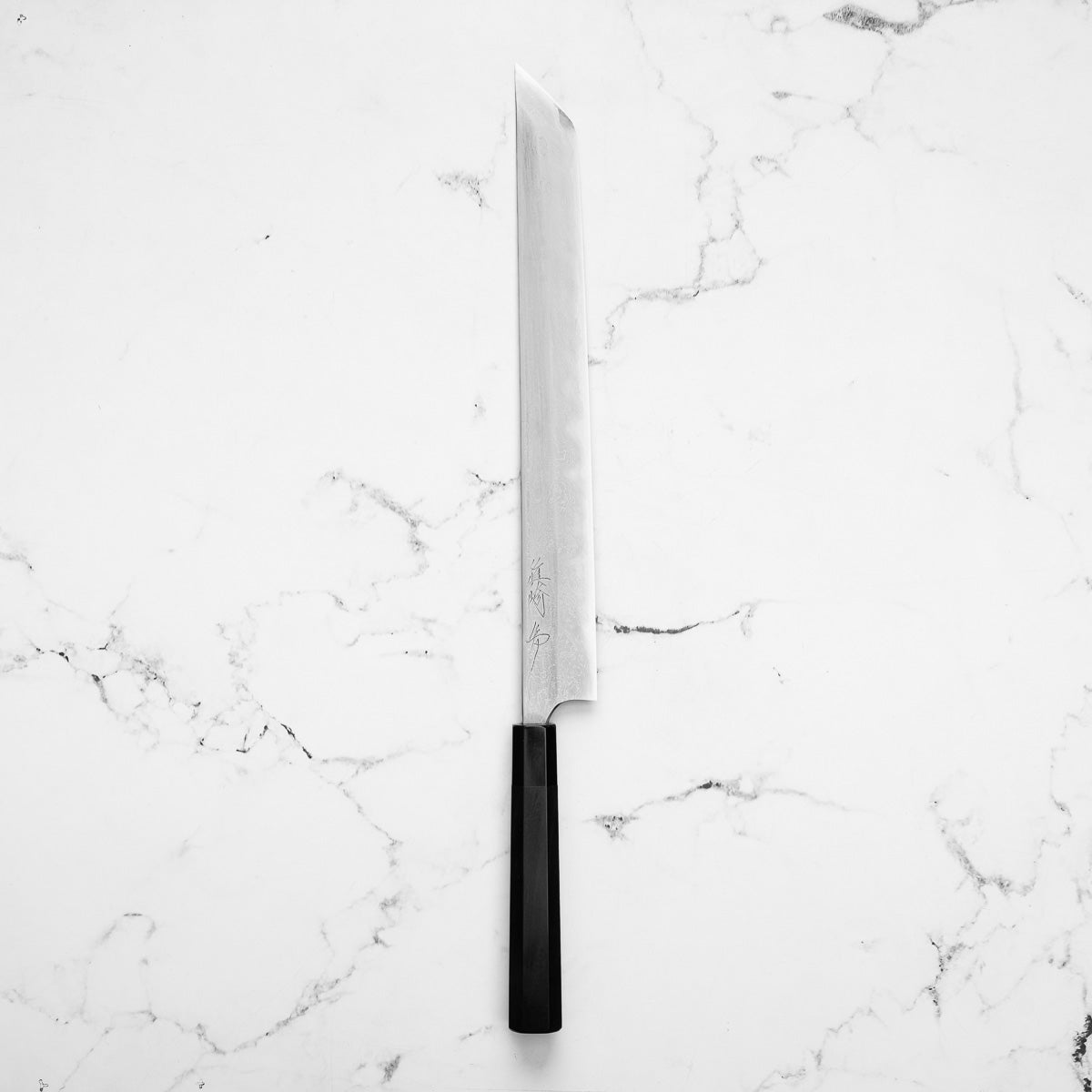 Mazaki Hon-Sanmai Blue Super Damascus Sakimaru Sujihiki 330mm