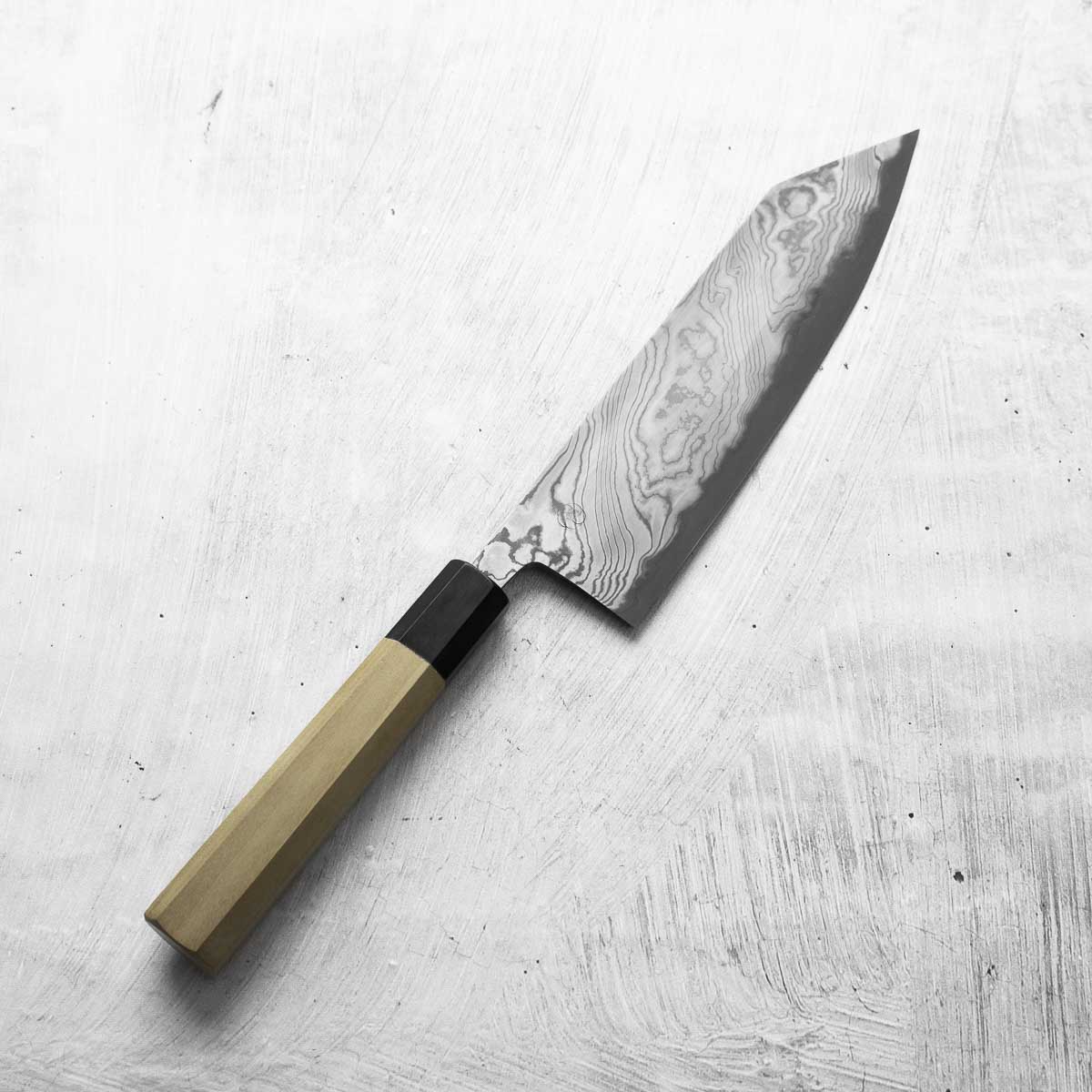 Miyazaki Kajiya Blue 2 Black Damascus Kiritsuke 210mm