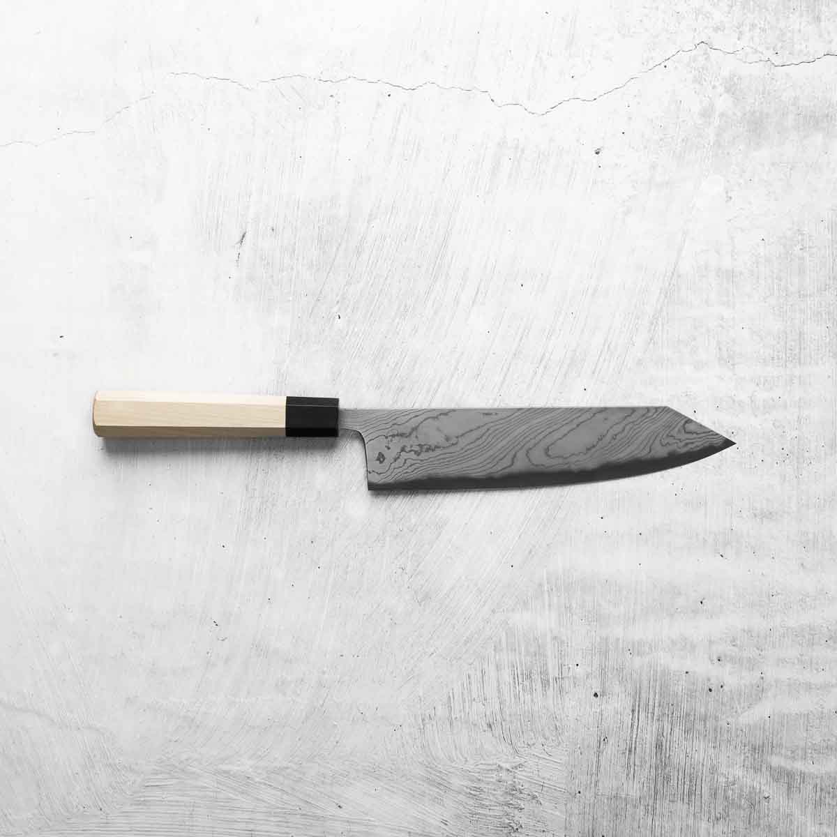 Miyazaki Kajiya Blue 2 Black Damascus Kiritsuke 240mm