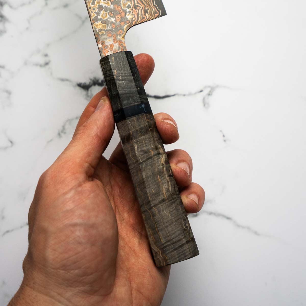 Takeshi Saji VG10-W Nashiji Rainbow Damascus Bunka 165mm - Dark Maple