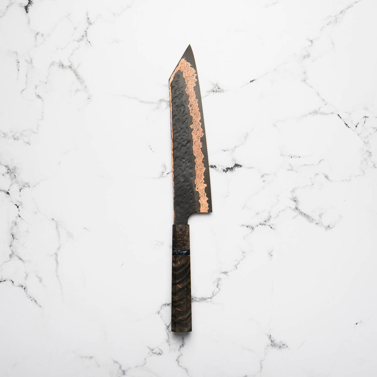 Hatsukokoro Yorokobi Kurouchi SLD Damascus Tsuchime Kiritsuke Gyuto 240mm - Dark Maple