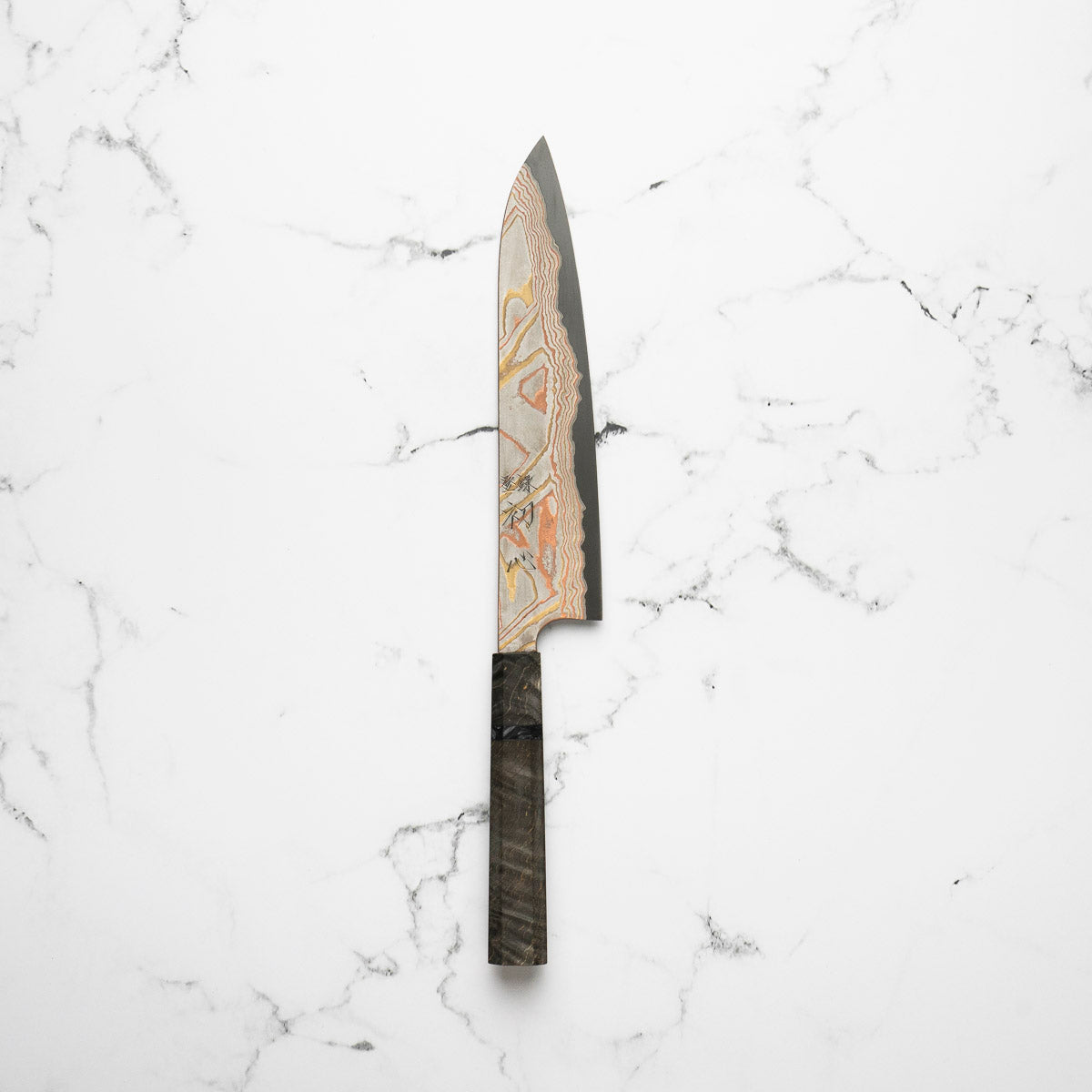 Hatsukokoro Irodori Blue 2 Rainbow Damascus Gyuto 240mm - Dark Maple
