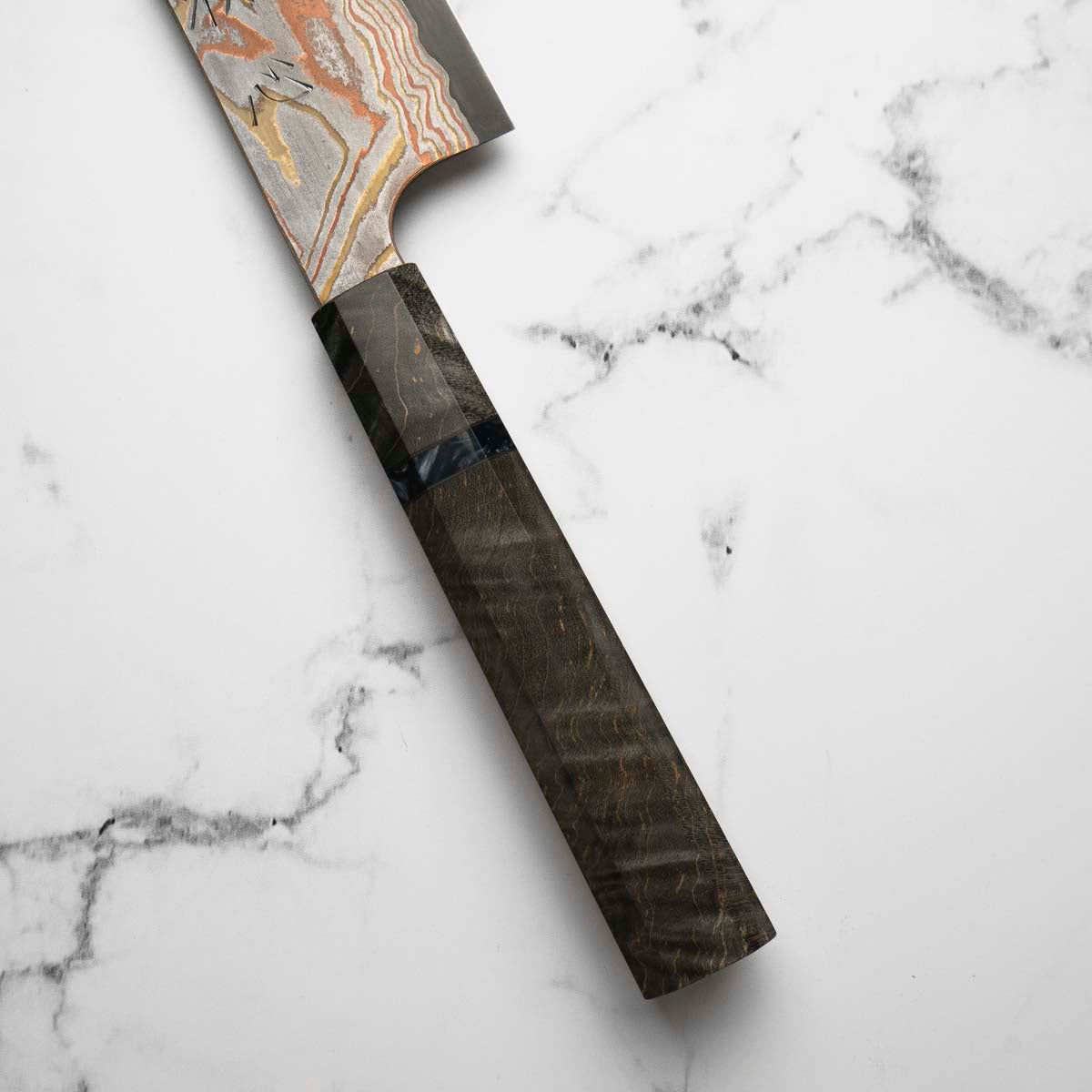Hatsukokoro Irodori Blue 2 Rainbow Damascus Gyuto 240mm - Dark Maple