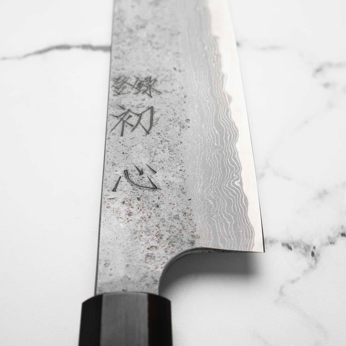 Hatsukokoro Ryusui Blue 2 Damascus Gyuto 240mm - Ebony - handle detail
