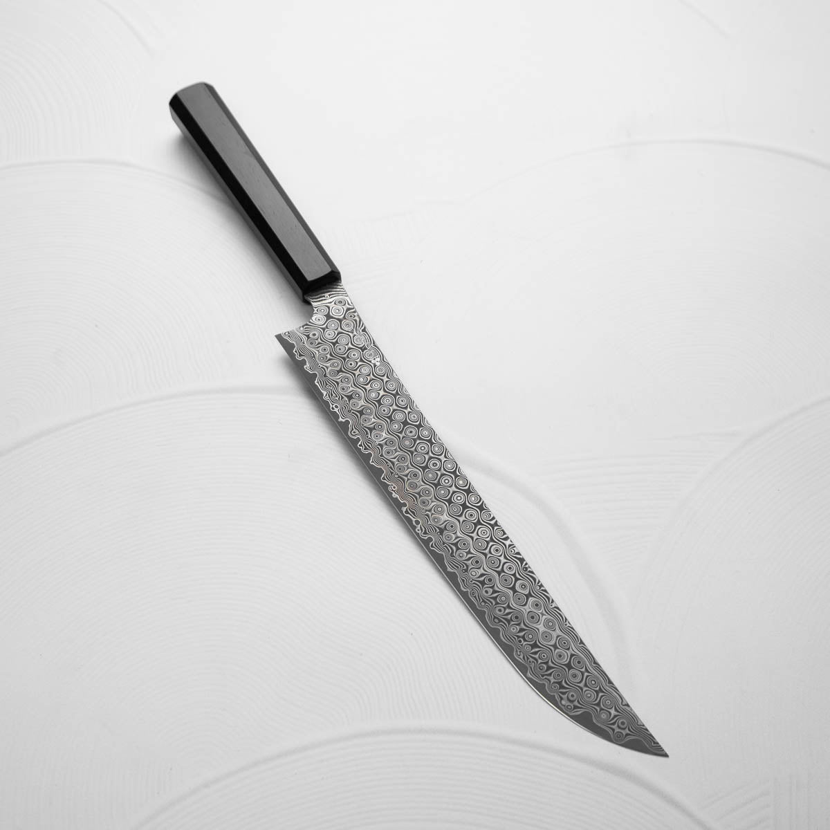 Nigara Hamono SG2 Raindrop Damascus Sakimaru Sujihiki 300mm - Ebony