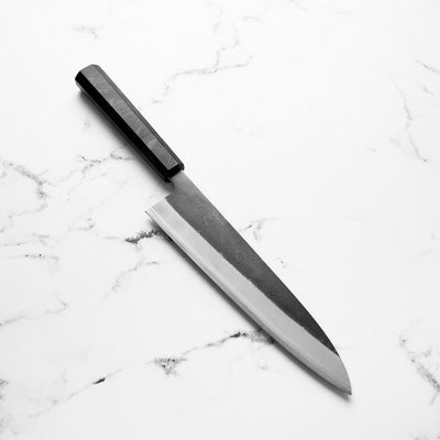 Yoshikane (Hatsukokoro) White 2 Kurouchi Nashiji Gyuto 210mm - Dark Carbon Fibre