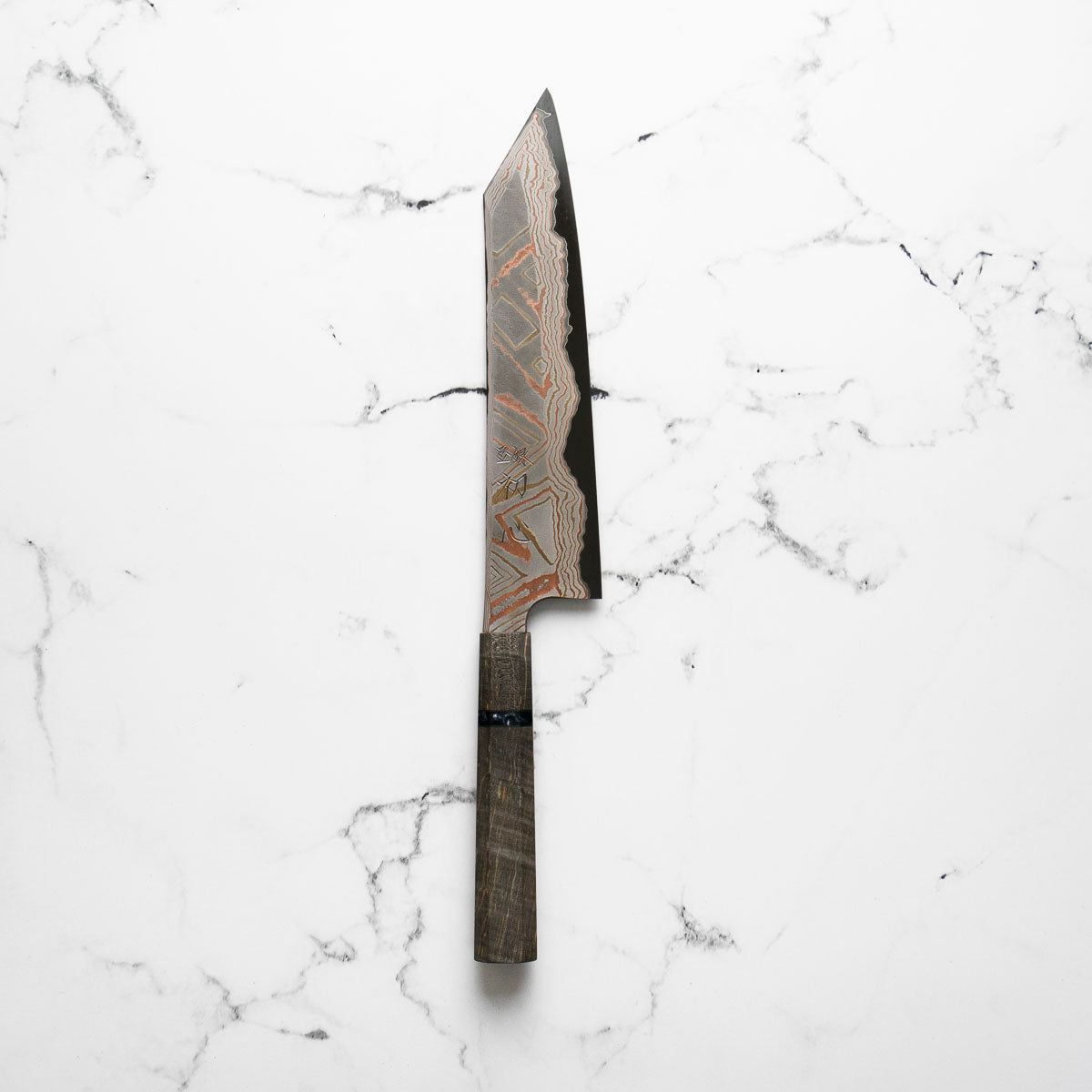 Hatsukokoro Irodori Blue 2 Rainbow Damascus Kiritsuke Gyuto 240mm - Dark Maple