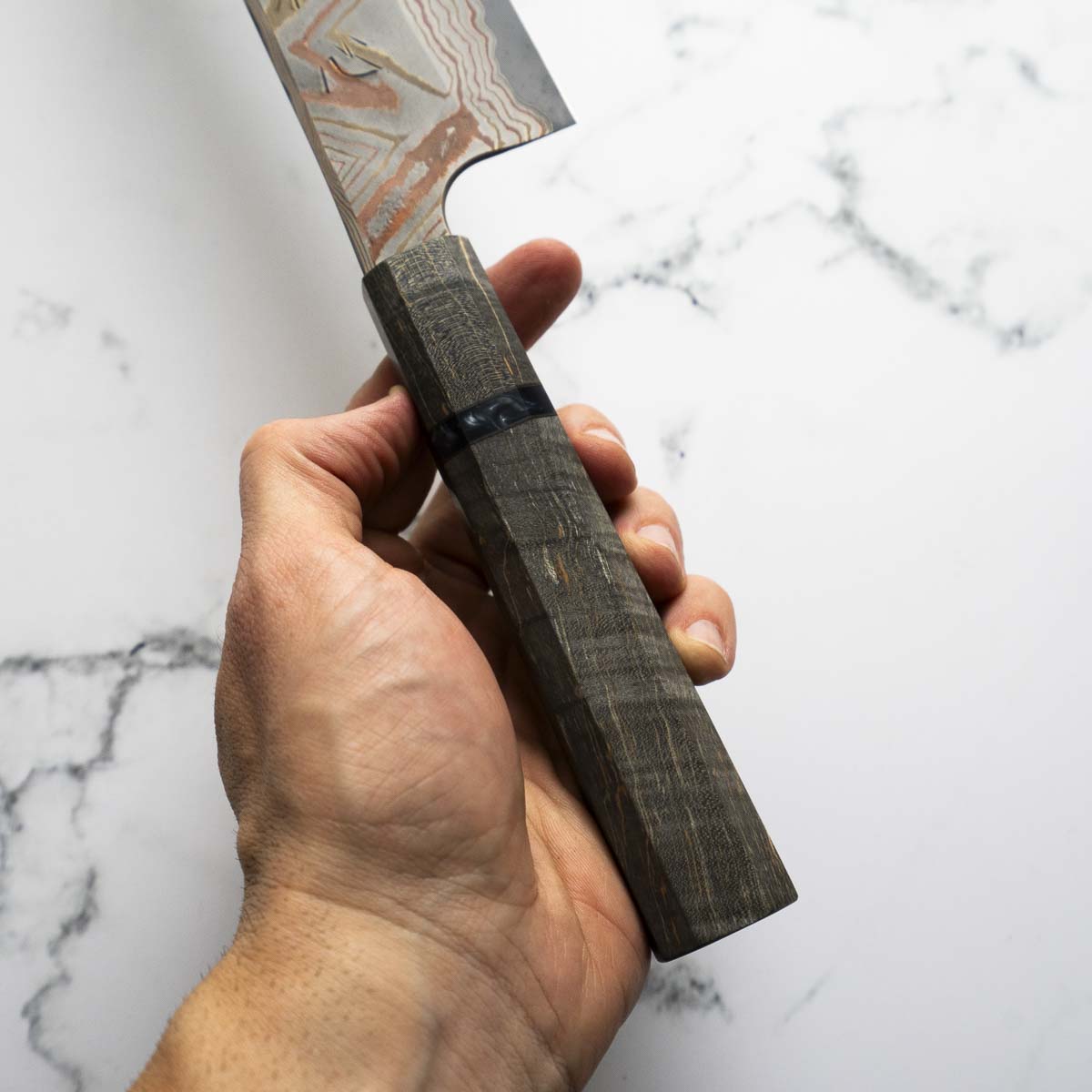 Hatsukokoro Irodori Blue 2 Rainbow Damascus Kiritsuke Gyuto 240mm - Dark Maple