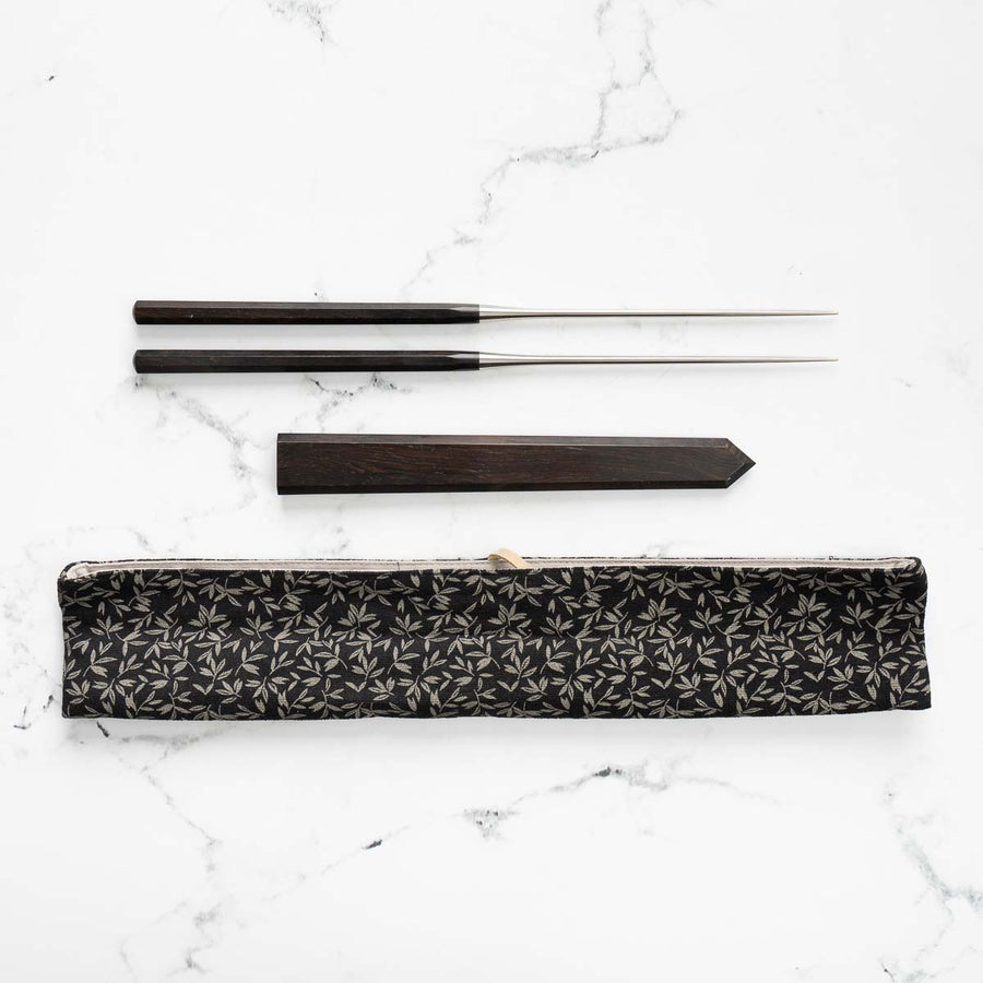 Hatsukokoro Ebony Moribashi Plating Chopsticks - 150mm