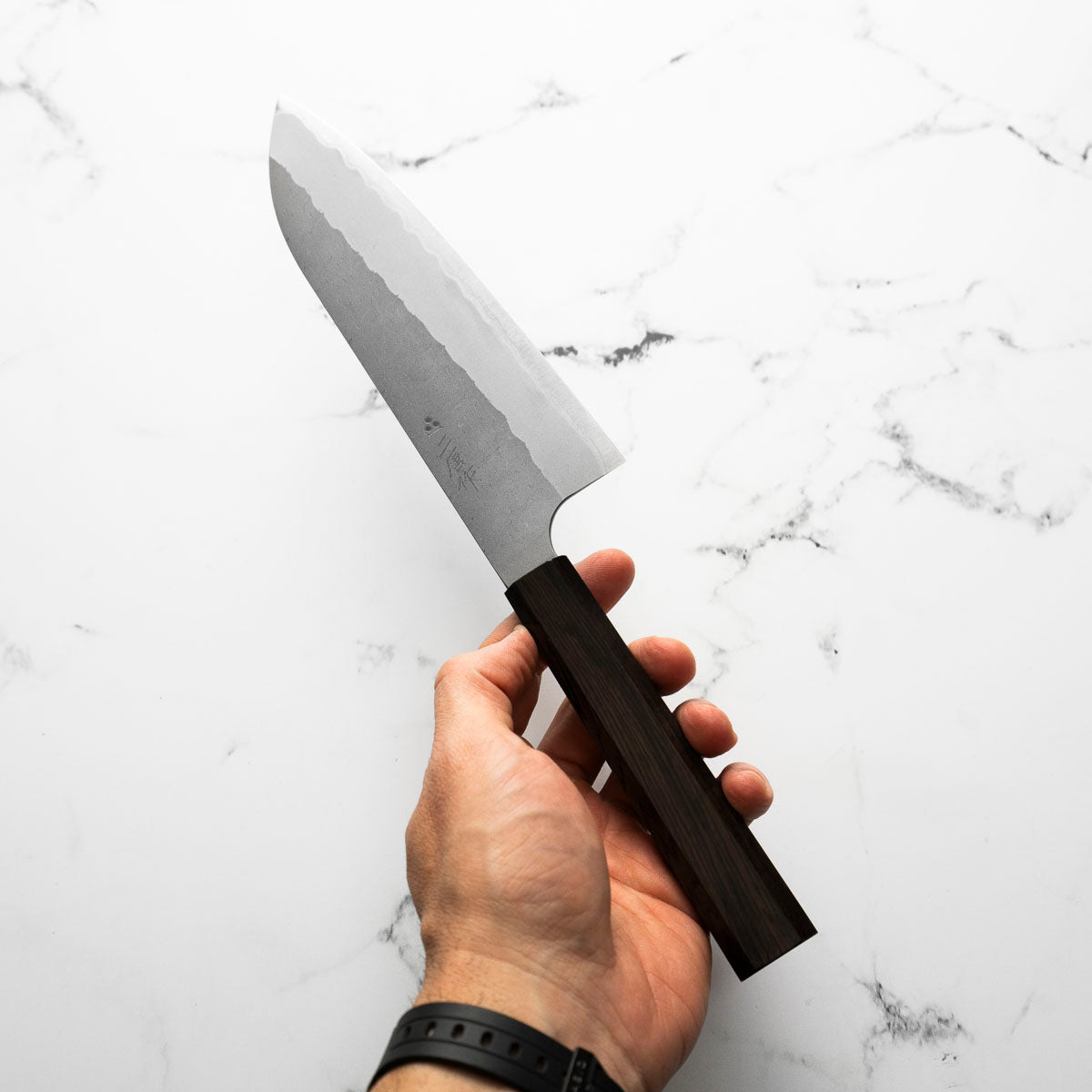 Nigara Hamono Blue Super Tsuchime Santoku 180mm - Ebony
