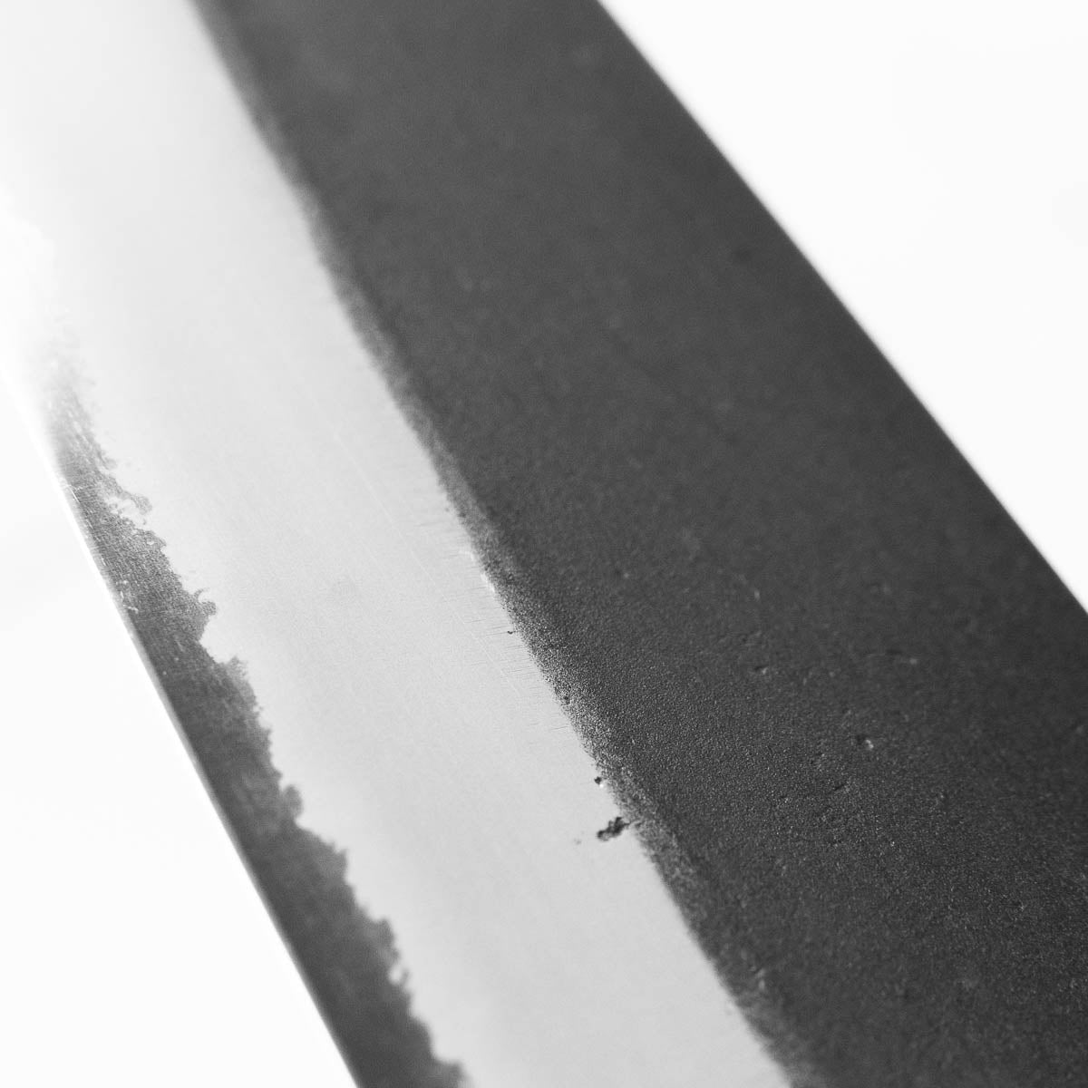 Mutsumi Hinoura Ajikataya White 2 SS Clad Petty 135mm - Ebony w/ Double Black Horn (3 rings)