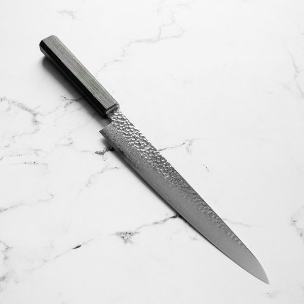 Touroku Sakai Kagayaki VG10 Damascus Tsuchime Sujihiki 240mm