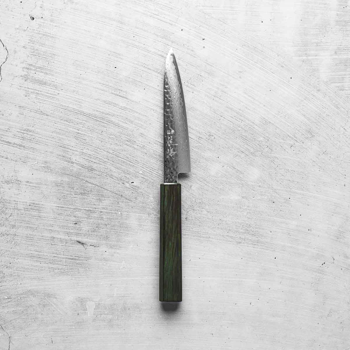 Touroku Sakai Kagayaki VG10 Damascus Tsuchime Petty 130mm