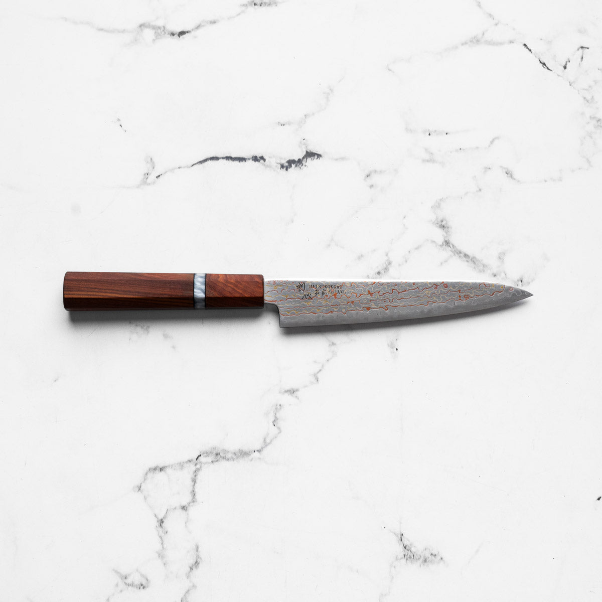 Hatsukokoro Kujaku V-Toku 2 Rainbow Damascus Petty 150mm - Sandalwood
