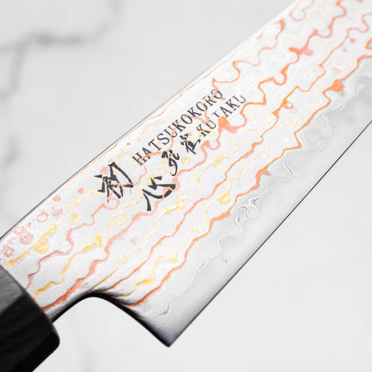 Hatsukokoro Kujaku V-Toku 2 Rainbow Damascus Petty 150mm - Sandalwood