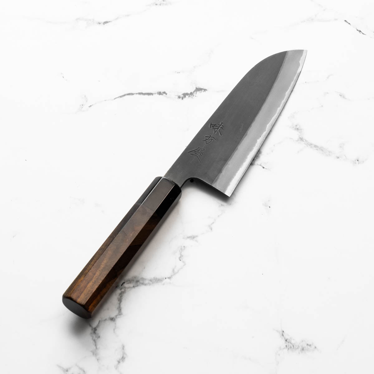 Mutsumi Hinoura Ajikataya White 2 Santoku 165mm - Rosewood & Black Horn