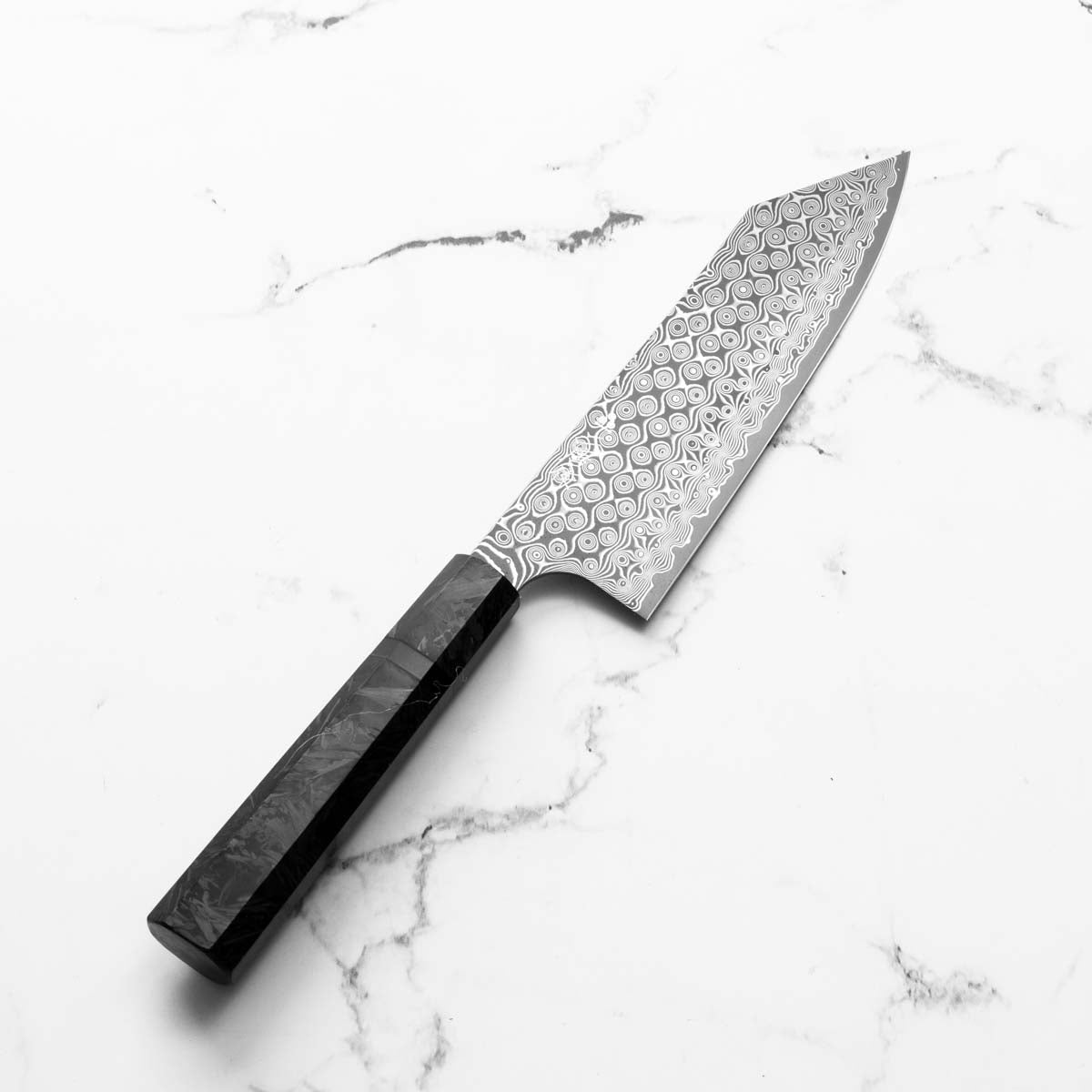 Nigara Hamono "Anmon" SG2 Damascus Bunka 180mm - Dark Carbon Fibre