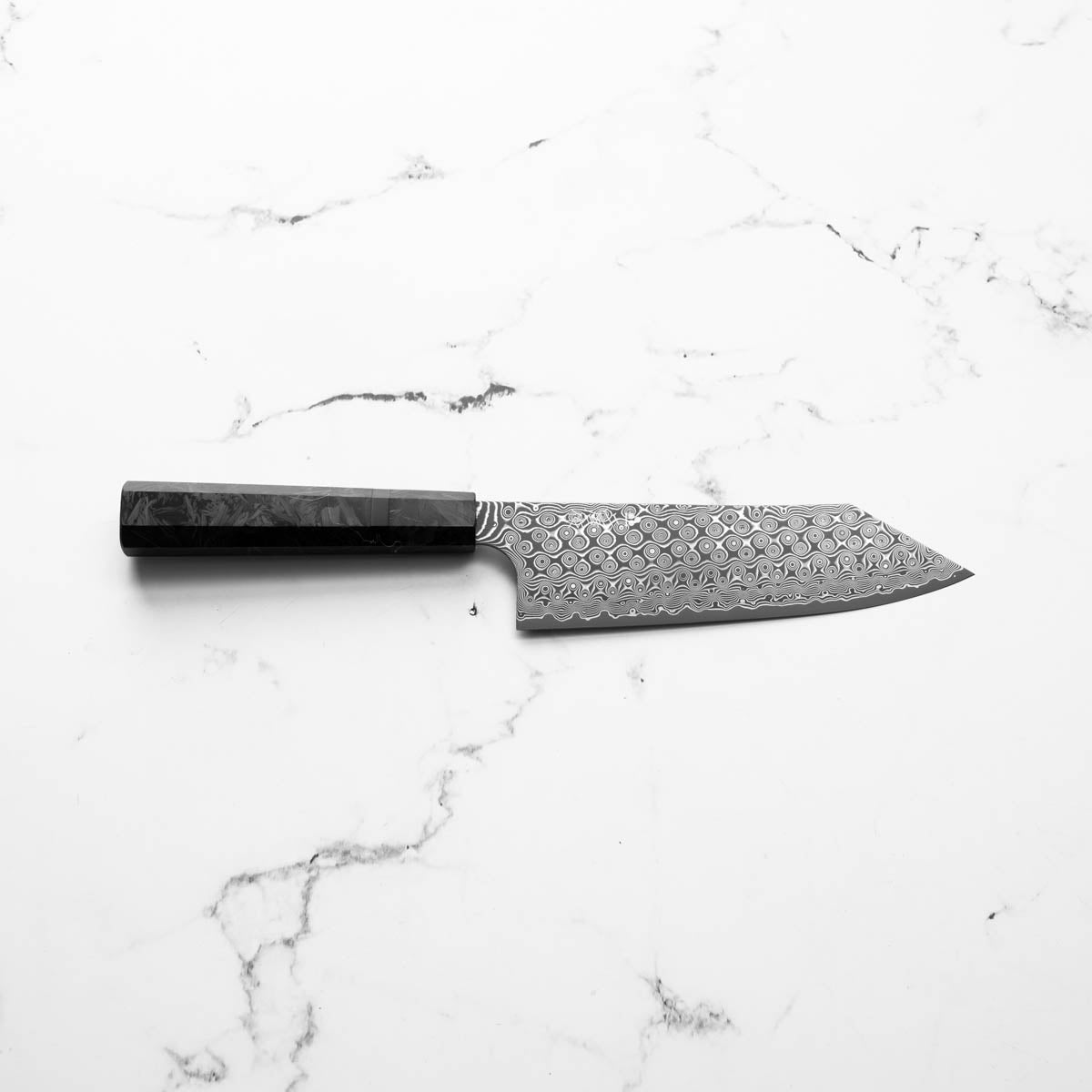 Nigara Hamono "Anmon" SG2 Damascus Bunka 180mm - Dark Carbon Fibre