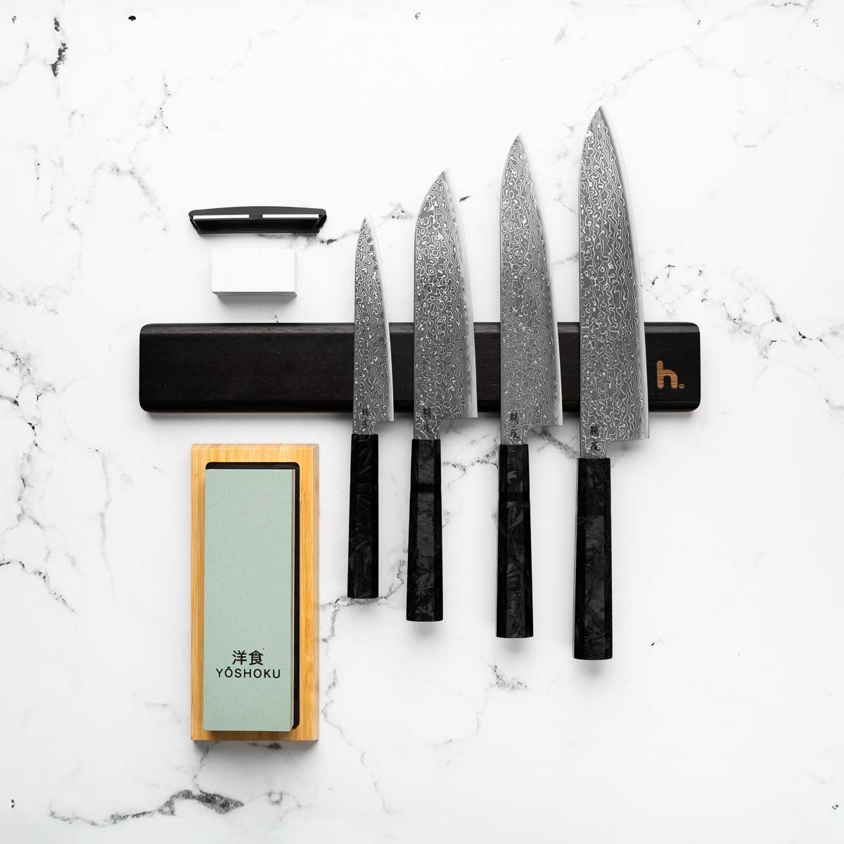 Seido VG10 Kurozome Nickel Damascus 4 Knife Set with Magnetic Strip