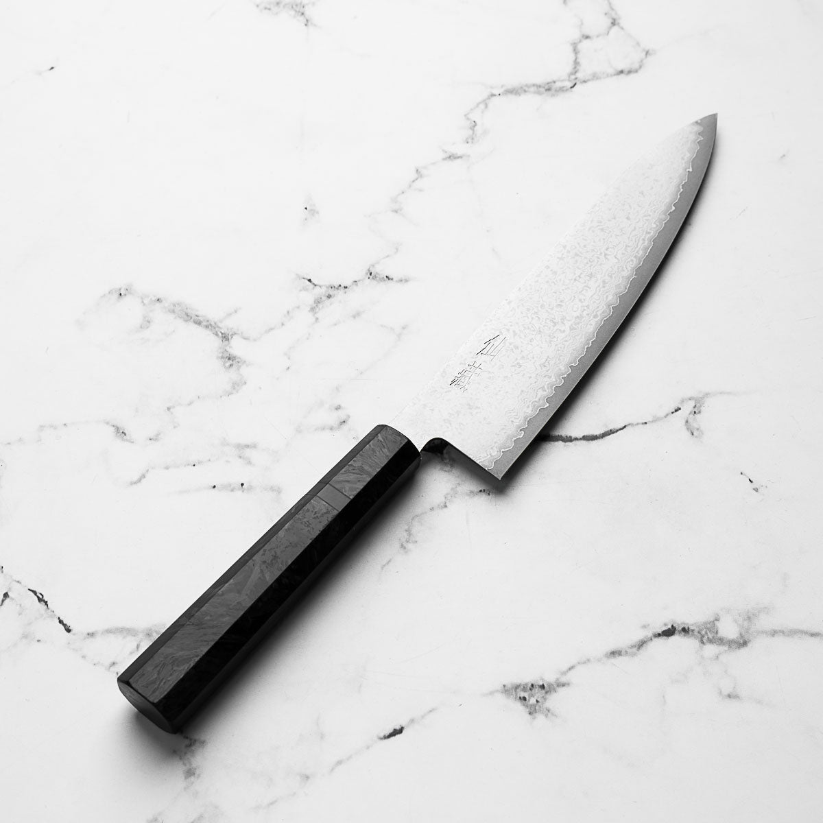 Senzo Black VG10 Damascus Gyuto 200mm - Dark Carbon Fibre