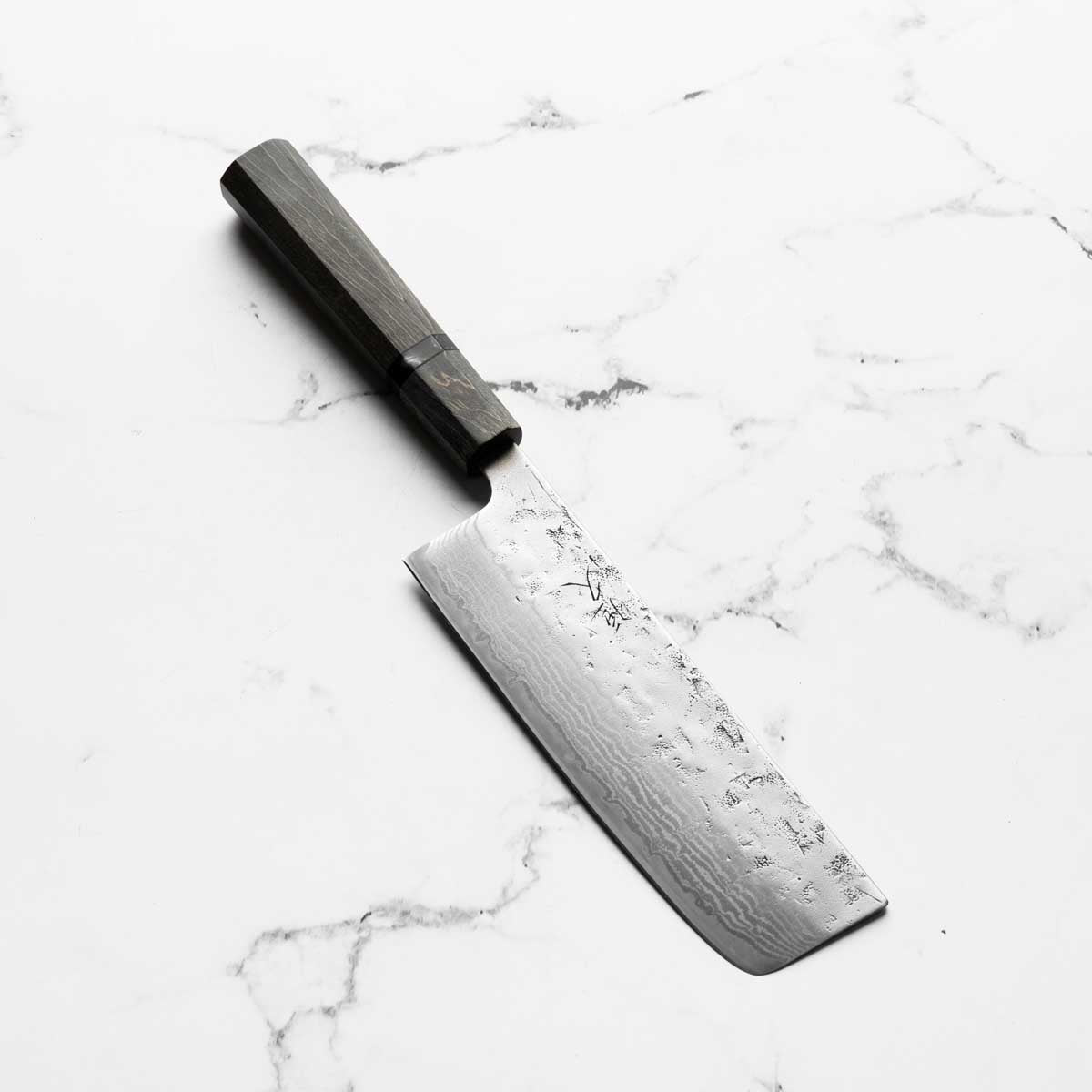 Tsunehisa Swedish Stainless Washiji Damascus Nakiri - Dark Maple